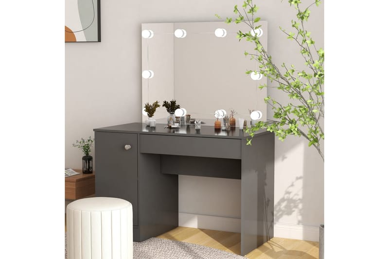 Sminkebord med LED-lys 110x55x145 cm MDF grå - Grå - Møbler - Bord - Sminkebord & toalettbord