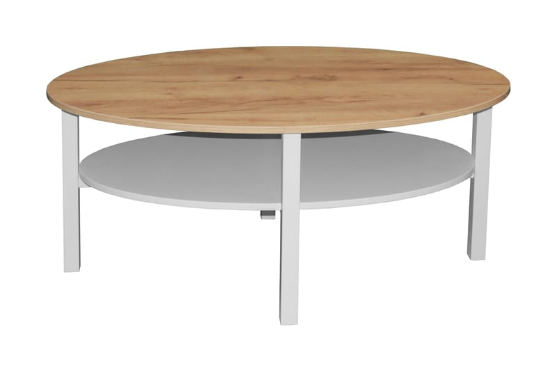 Ameli Sofabord 120 cm Ovalt med Oppbevairngshylle - Eikefiner/Hvit/Brun - Møbler - Bord - Sofabord