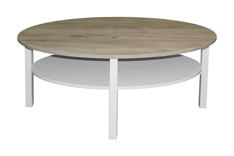 Ameli Sofabord 120 cm Ovalt med Oppbevairngshylle - Eikefiner/Hvit/Grå - Møbler - Bord - Sofabord