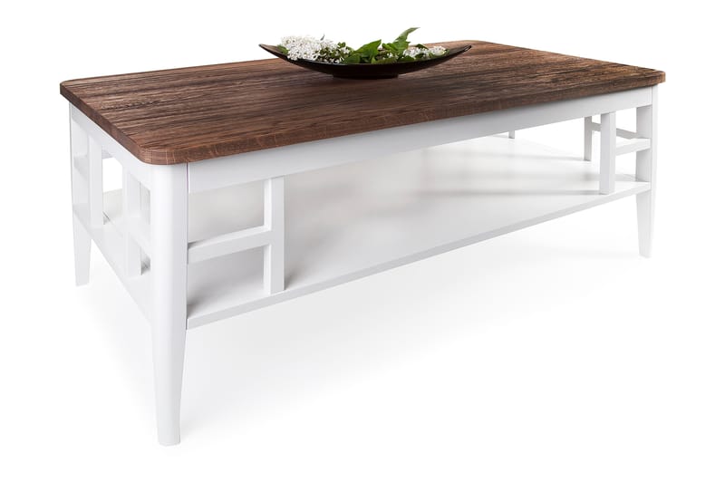 Arlanda Sofabord 130 cm med Oppbevaringshylle - Hvit/Rustik - Hagemøbler - Hagebord - Sidebord