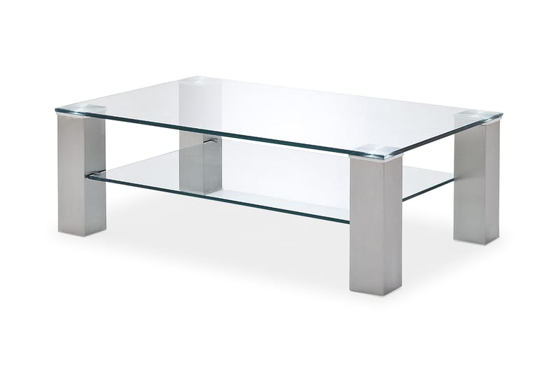 Asta Sofabord 110 cm med Oppbevaringshylle - Glass/Silver - Møbler - Bord - Sofabord