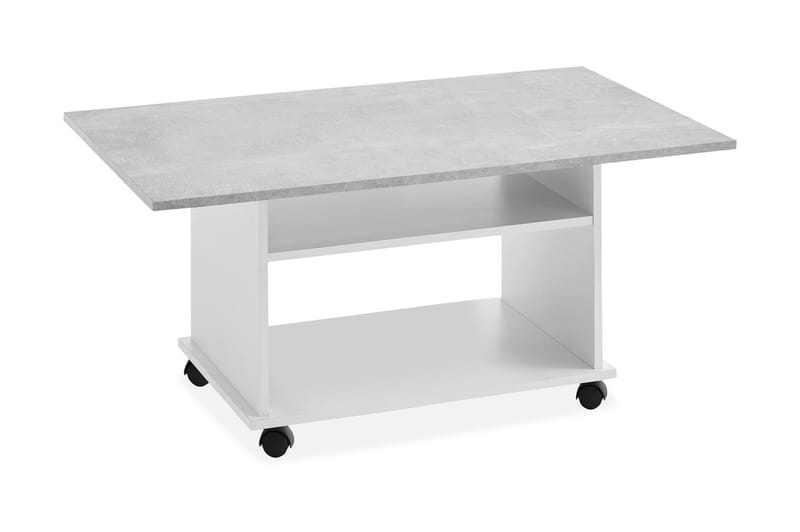 Azur Sofabord 100 cm med Oppbevaring Hylle på Hjul - Hvit/Betonggrå - Møbler - Bord - Sofabord