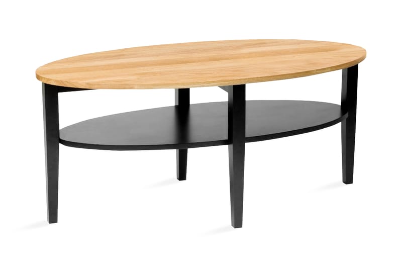 Båstad Sofabord 120 cm Ovalt med Oppbevaring Hylle - Massiv Eik/Svart - Møbler - Bord - Sofabord