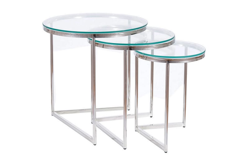 Bonkoni Settbord Runt - Transparent Glass/Sølv - Møbler - Bord - Sofabord