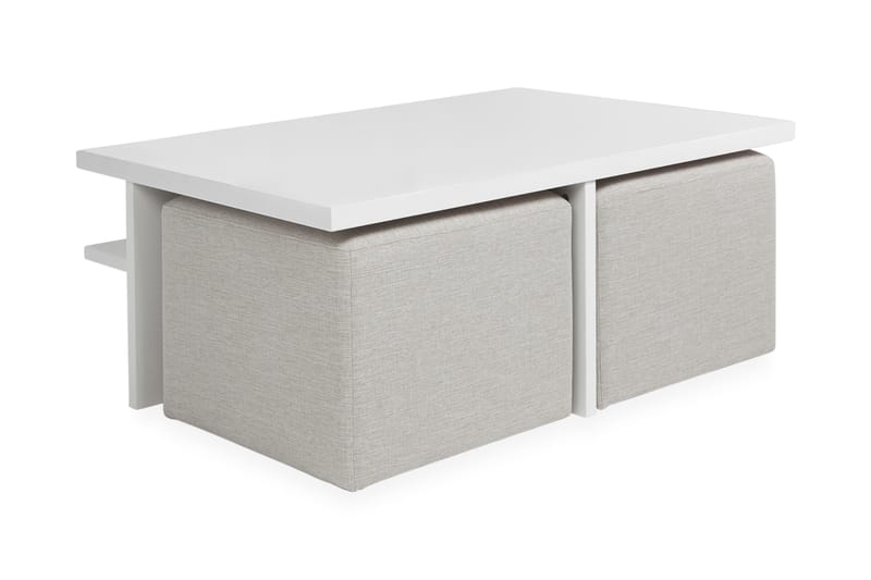 Boxy Sofabord 100 cm med 2 Puffer - Hvit/Beige - Møbler - Bord - Sofabord