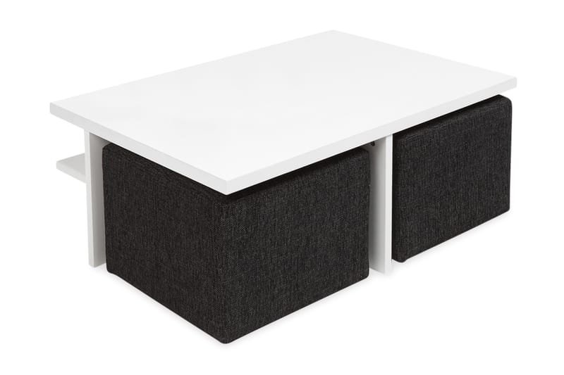 Boxy Sofabord 100 cm med 2 Puffer - Hvit/Svart - Møbler - Senger - Senger med oppbevaring