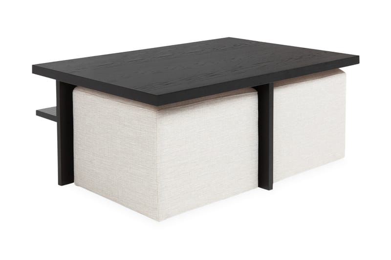 Boxy Sofabord 100 cm med 2 Puffer - Svart/Beige - Møbler - Bord - Sofabord