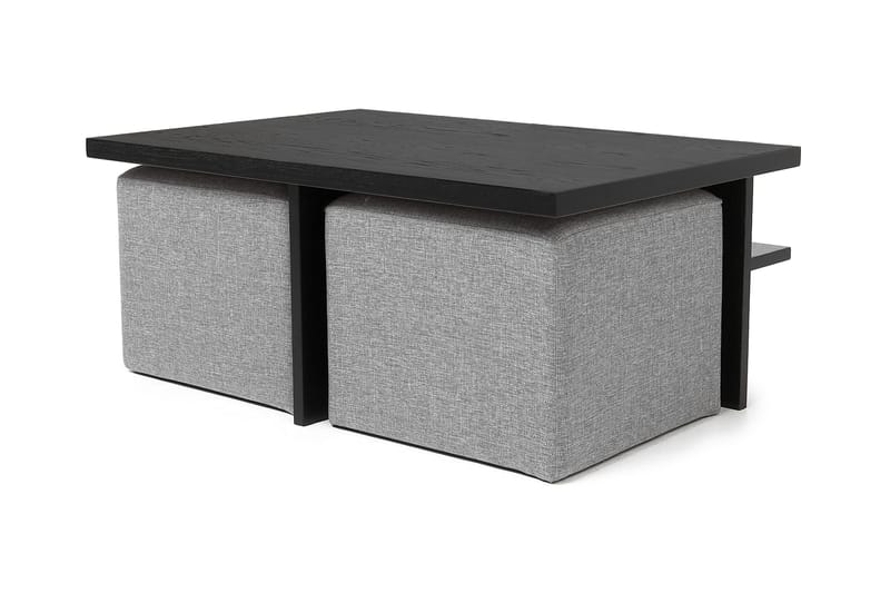 Boxy Sofabord 100 cm med 2 Puffer - Svart/Lysegrå - Møbler - Senger - Senger med oppbevaring