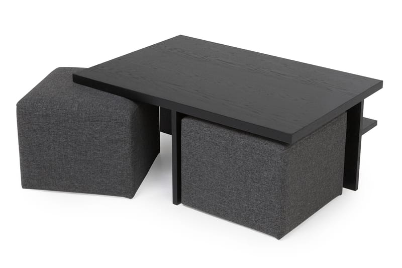 Boxy Sofabord 100 cm med 2 Puffer - Svart/Mørkegrå - Møbler - Bord - Sofabord