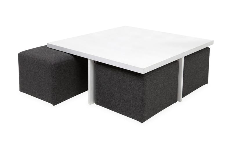 Boxy Sofabord 100 cm med 4 Puffer - Hvit/Mørkegrå - Møbler - Bord - Sofabord