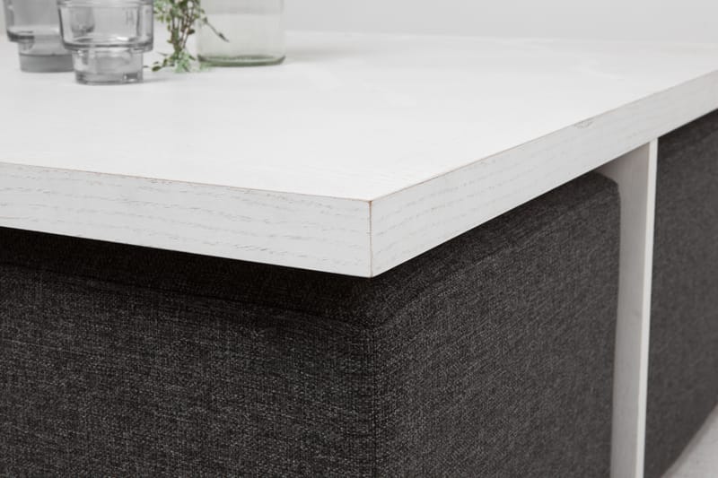 Boxy Sofabord 100 cm med 4 Puffer - Hvit/Mørkegrå - Møbler - Bord - Sofabord