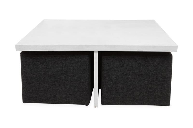 Boxy Sofabord 100 cm med 4 Puffer - Hvit/Svart - Møbler - Bord - Sofabord