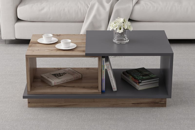 Broceni Sofabord 90 cm med Oppbevaring Hyller - Antrasitt/Natur - Møbler - Bord - Sofabord