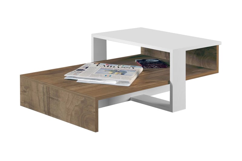 Chainell Sofabord 80 cm med Oppbevairngshylle - Hvit/Valnøttsbrun - Møbler - Bord - Sofabord