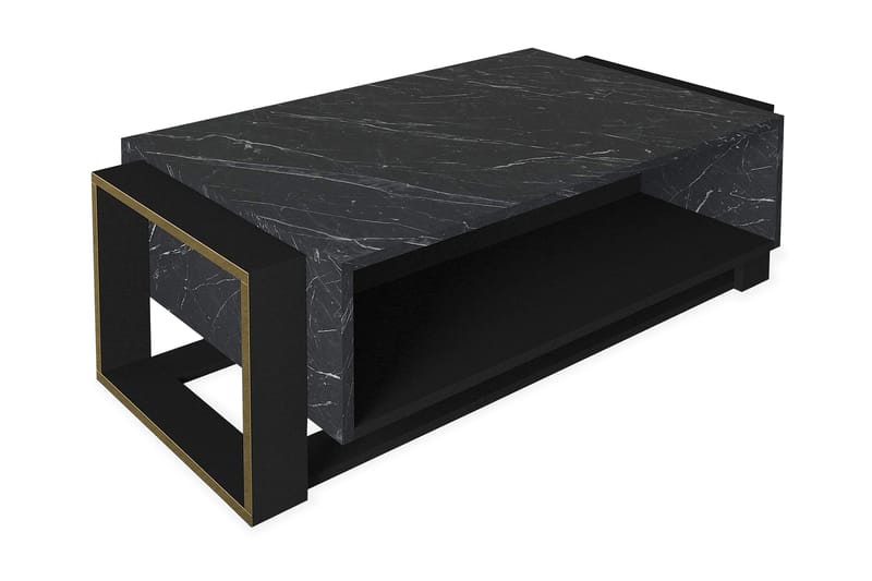Cilan Sofabord 106 cm Marmormønster med Oppbevaring Hyller - Svart/Gull - Husholdning - Servering & borddekking - Brikker & tallerkener - Serveringsbrett