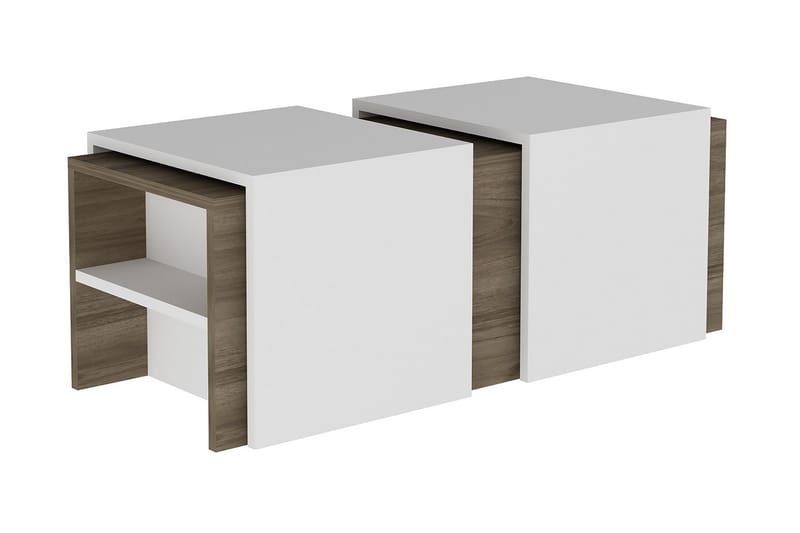 Colsch Settbord 120 cm med Oppbevaring Hyller 3 Bord - Valnøttsbrun/Hvit - Møbler - Bord - Sofabord