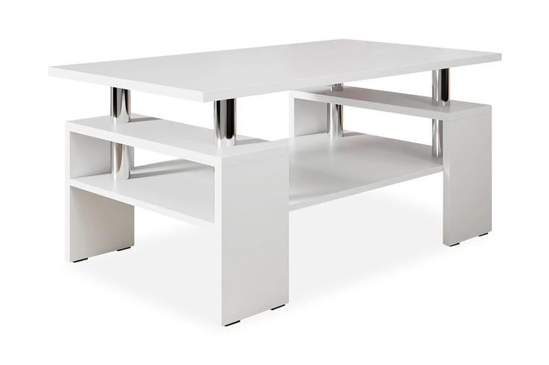 Cubeia Sofabord 110 cm med Oppbevaringshyller - Hvit/Krom - Møbler - Bord - Sofabord