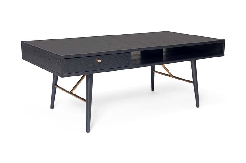 Dawa Sofabord 117 cm med Oppbevaringshylle + Skuff - Svart/Messing - Møbler - Bord - Spillebord - Bordtennisbord