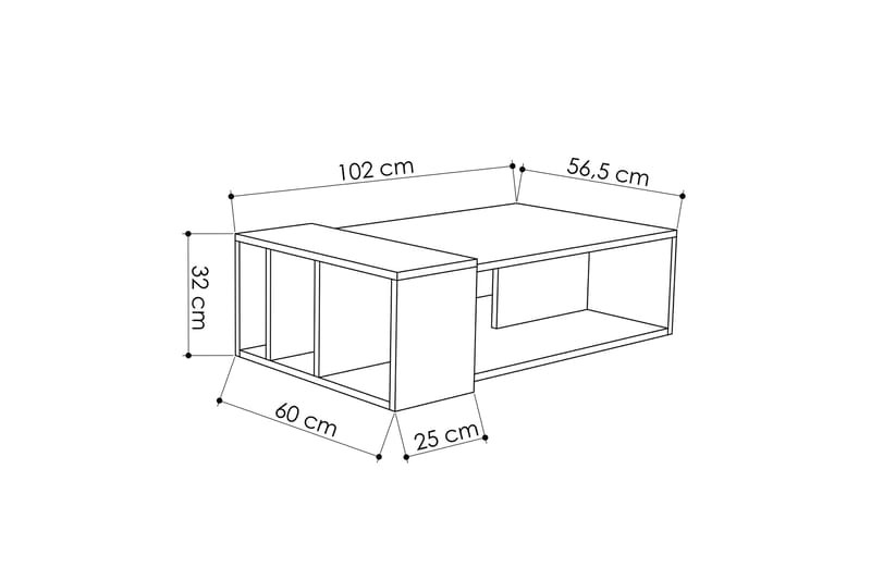 Decorta Sofabord 102 cm med Oppbevaringshylle - Eikefarge/Mørkegrå - Møbler - Bord - Sofabord
