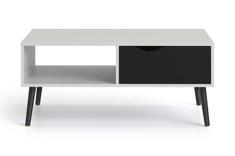 Delta Sofabord 99 cm med Oppbevaringsskuff + Hylle - Hvit/Svart - Møbler - Bord - Sofabord