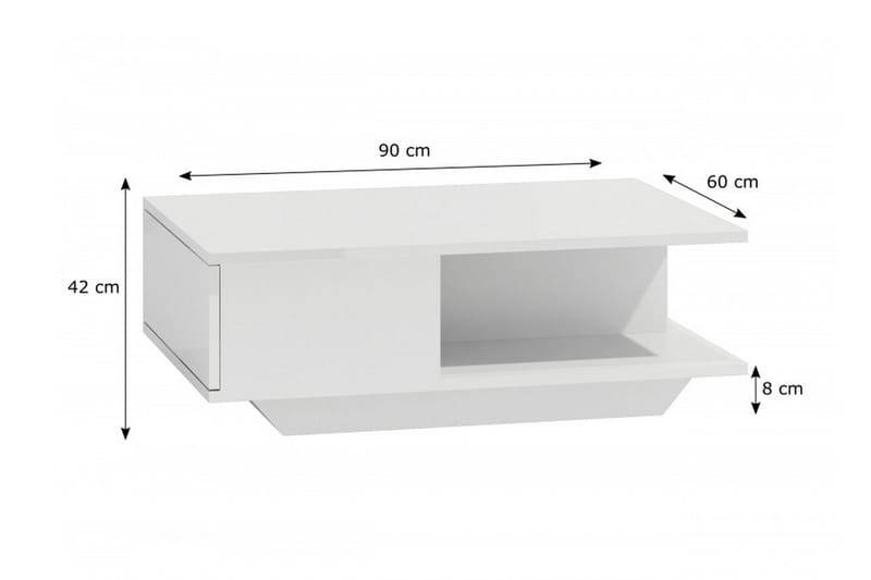 Denverse Sofabord 90 cm med Oppbevaring Hylle + Luke - Hvit Høyglans - Møbler - Bord - Sofabord