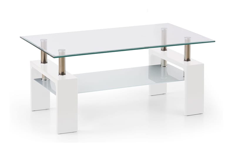 Diana Sofabord 100 cm med Oppbevaringshylle - Glass/Hvit - Møbler - Bord - Kontorbord - Tegnebord