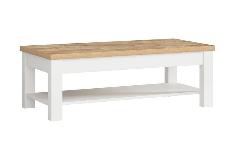 Dreviso Sofabord 130 cm med Oppbevaringshylle - Hvit/Natur - Møbler - Bord - Sofabord