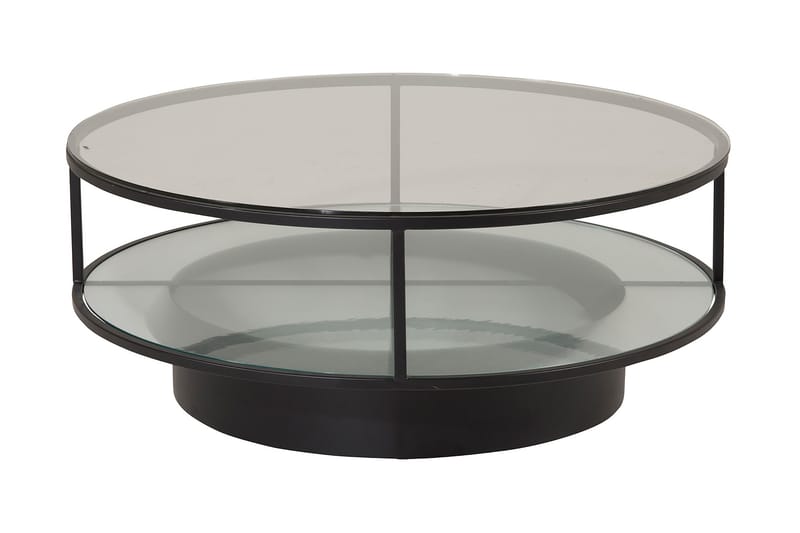 Falsterbo Sofabord 100 cm Rundt med Oppbevaring Hyller - Glass/Svart - Møbler - Bord - Kontorbord - Skrivebord