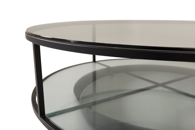 Falsterbo Sofabord 100 cm Rundt med Oppbevaring Hyller - Glass/Svart - Møbler - Bord - Sofabord