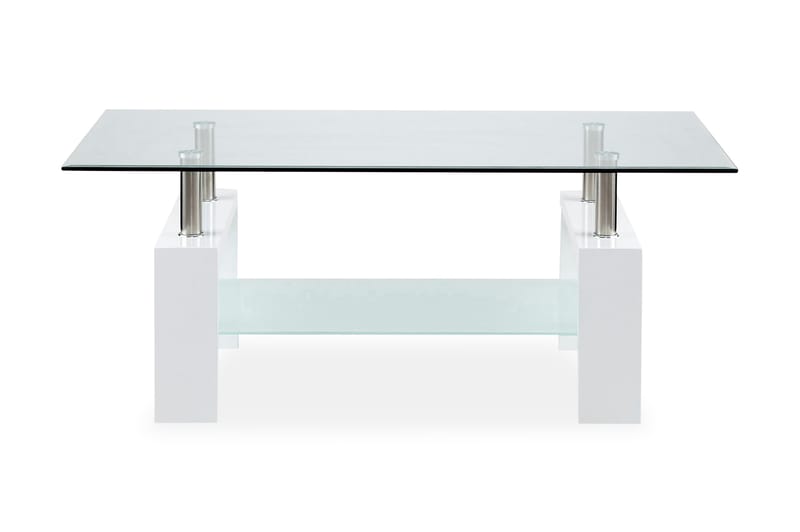 Faxberg Sofabord 110 cm med Oppbevairngshylle - Glass/Hvit/Krom - Møbler - Bord - Sofabord