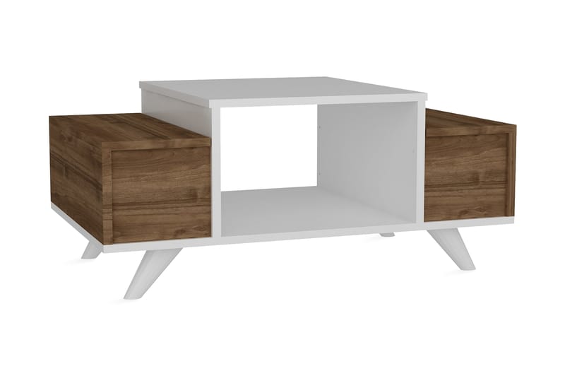 Furny Home Sofabord 90 cm med Oppbevaring - Hvit/Valnøttsbrun - Møbler - Bord - Sofabord