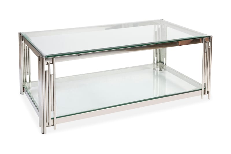 Galciana Sofabord 130 cm med Oppbevairngshylle - Glass/Krom - Tekstiler - Tepper & Matter - Store tepper