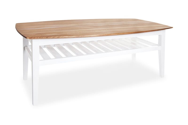 Grenå Sofabord 130 cm Ovalt med Oppbevairngshylle - Eik/Hvit - Møbler - Bord - Sofabord - Sofabord med oppbevaring
