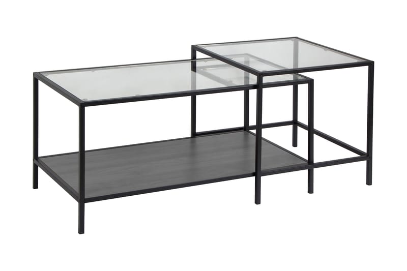 Hasslevik Settbord 90 cm med Oppbevaringshylle 2 Bord - Glass/Svart - Møbler - Bord - Sofabord