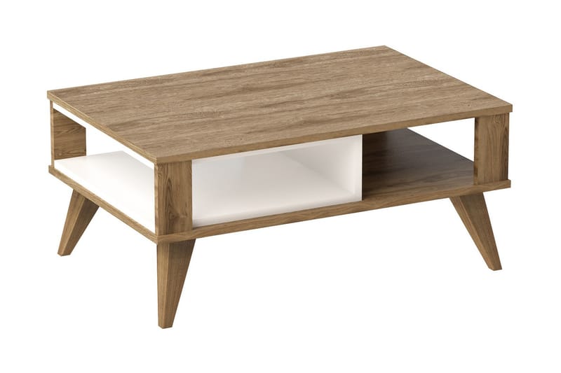 Hejde Sofabord 90 cm med Oppbevairngshylle - Brun/Hvit - Møbler - Bord - Sofabord