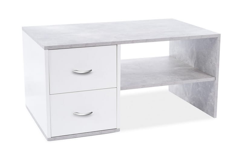 Helenia Sofabord 100 cm med Oppbevaring 2 Skuffer + Hylle - Betonggrå/Hvit - Møbler - Bord - Sofabord - Sofabord med oppbevaring