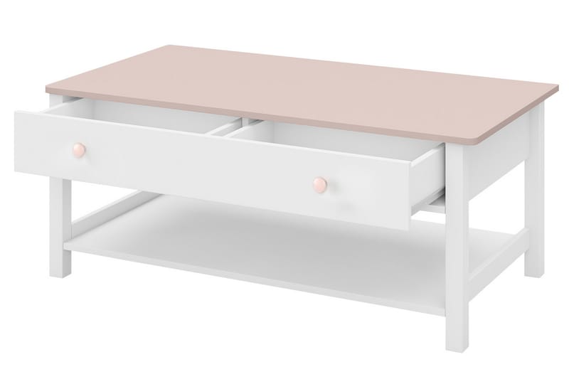 Hilts Sofabord 110 cm med Oppbevaringsskuffer + Hylle - Hvit/Rosa - Møbler - Bord - Sofabord