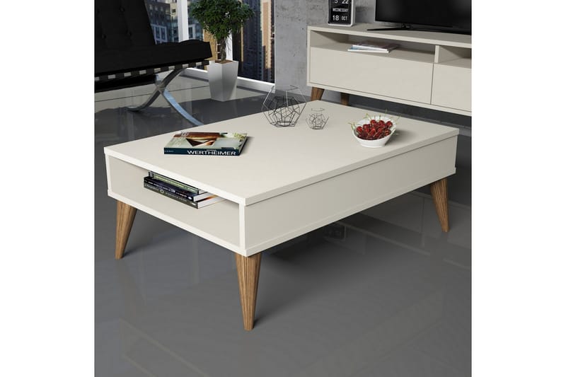 Hoptrup Sofabord 90 cm med Oppbevairngshylle - Kremhvit/Natur - Møbler - Medie- & TV-møbler - TV-møbelsett