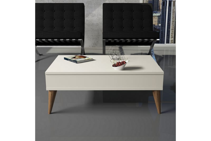 Hoptrup Sofabord 90 cm med Oppbevaringshylle - Kremhvit/Natur - Møbler - Bord - Sofabord