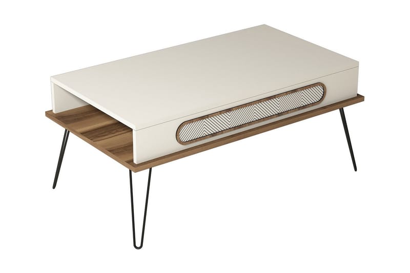 Hovdane Sofabord 105 cm med Oppbevairngshylle TriangelMønste - Brun/Hvit - Møbler - Bord - Bordtilbehør - Understell bord