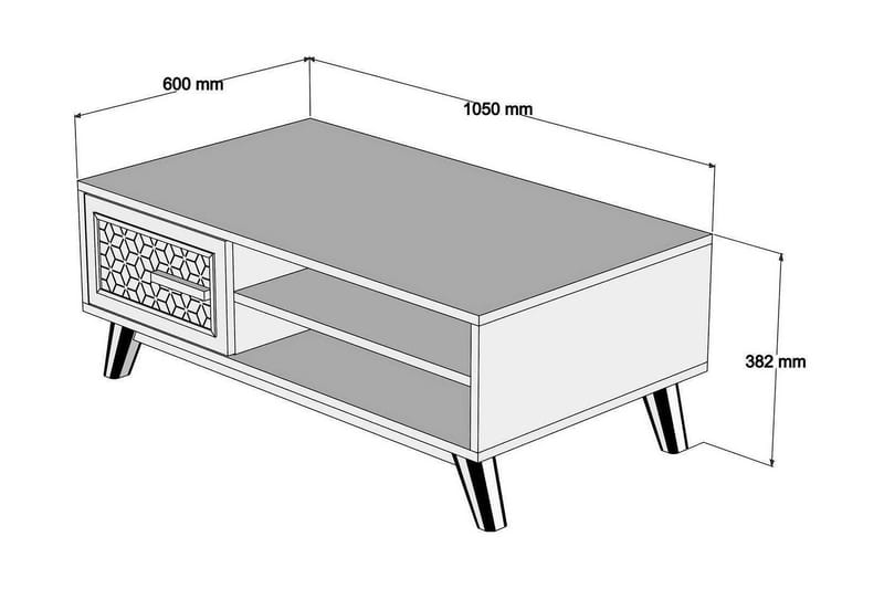 Hovdane Sofabord 105 cm Oppbevaring 2 Hyller+Skåp DiamantMøn - Eik/Hvit/Brun - Møbler - Bord - Sofabord