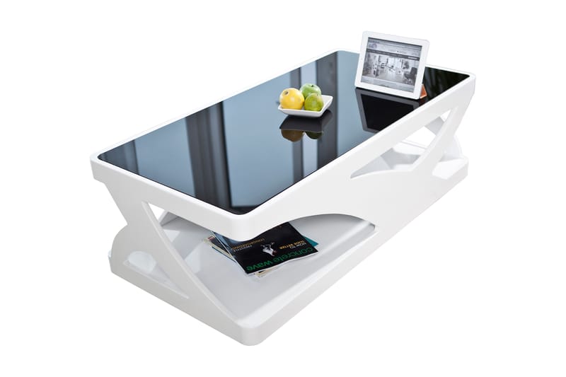 Kadziai Sofabord 120 cm med Oppbevaring Hylle - Glass/Hvit/Svart - Møbler - Bord - Sofabord