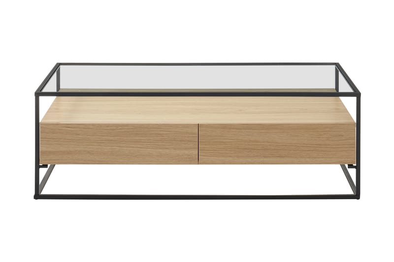 Karysma Sofabord 120 cm med Oppbevaring 2 Skuffer + Hylle - Glass/EikdEikor/Svart - Møbler - Bord - Sofabord