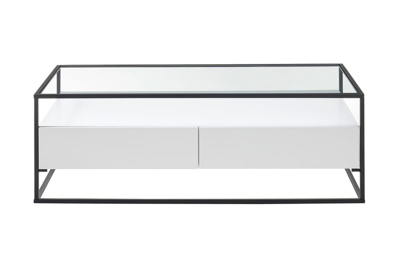 Karysma Sofabord 120 cm med Oppbevaring 2 Skuffer + Hylle - Glass/Hvit - Møbler - Bord - Sofabord