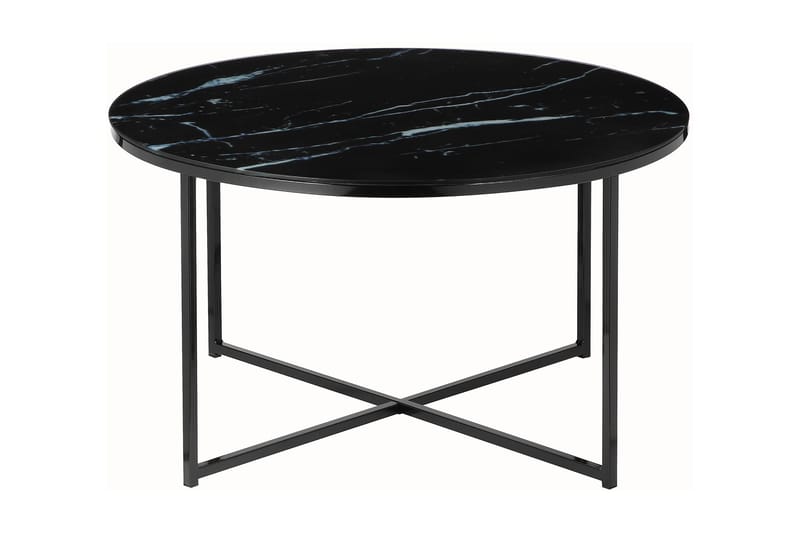 Lekian Sofabord 80 cm Rundt Marmormønster - Glass/Svart - Møbler - Bord - Sofabord