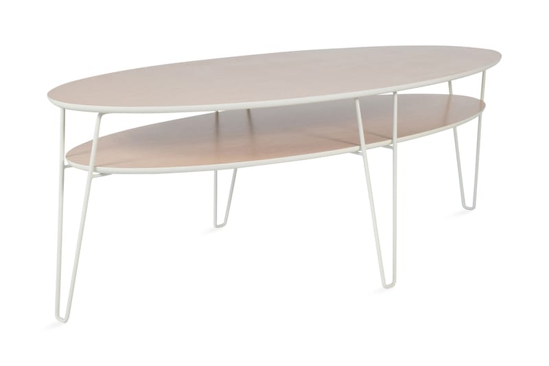 Leon Sofabord 150 cm Ovalt med Oppbevaringshyller - Eik/Hvit - Møbler - Bord - Sofabord