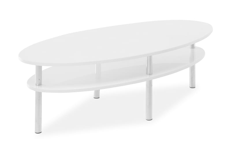 Lipp Sofabord 140 cm Ovalt med Oppbevairngshylle - Hvit/Krom - Møbler - Bord - Sofabord