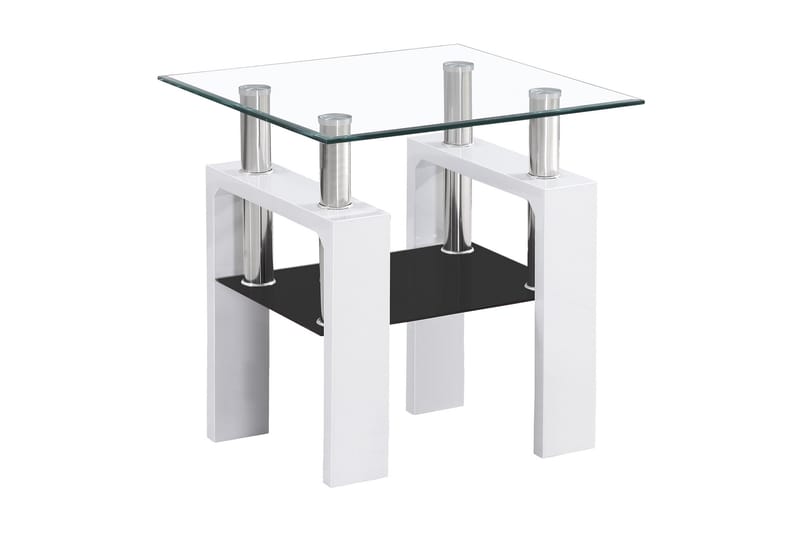 Lissana D Sofabord 60 cm med Oppbevaringshylle - Glass/Hvit - Møbler - Bord - Sofabord