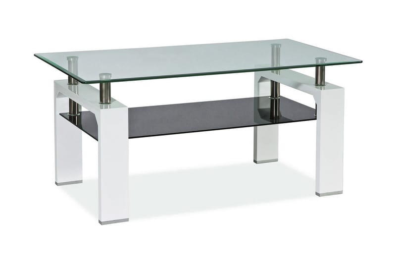 Lissana II Sofabord 110 cm med Oppbevairngshylle - Glass/Hvit - Møbler - Bord - Sofabord