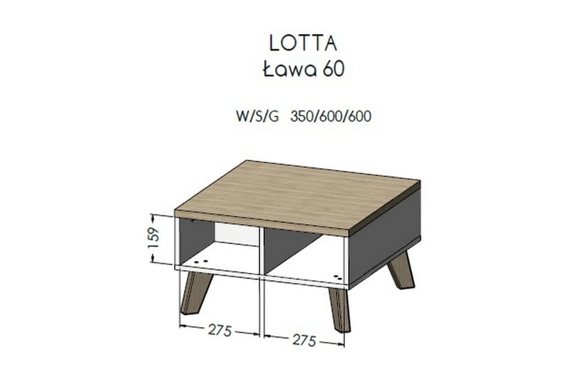Lottana Sofabord 60 cm Kvadratisk med Oppbevaring Hyller - Hvit/Sonomaeik - Møbler - Bord - Sofabord